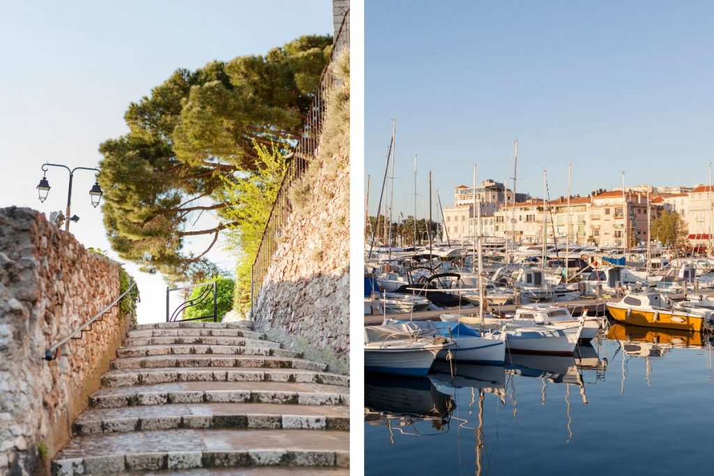 Maisons anciennes et tour de l’horloge du Suquet à Cannes, sous la lumière dorée de l’arrière-saison